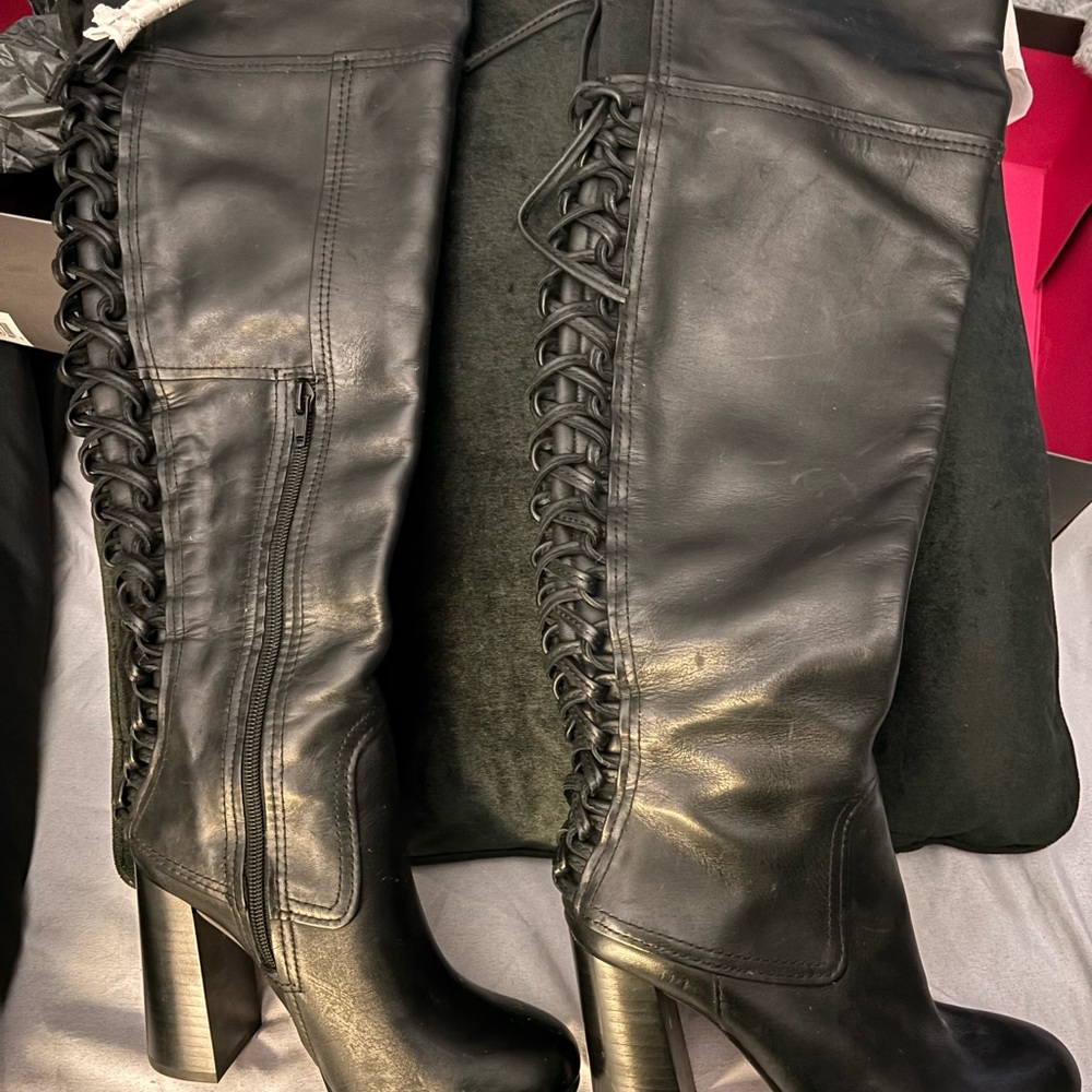 Vince Camuto Black Leather Knee-High Boots
